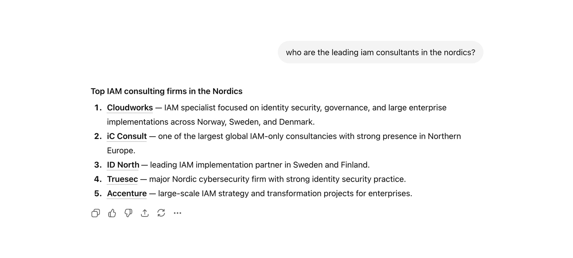 ChatGPT surfacing IAM consultants in the Nordics